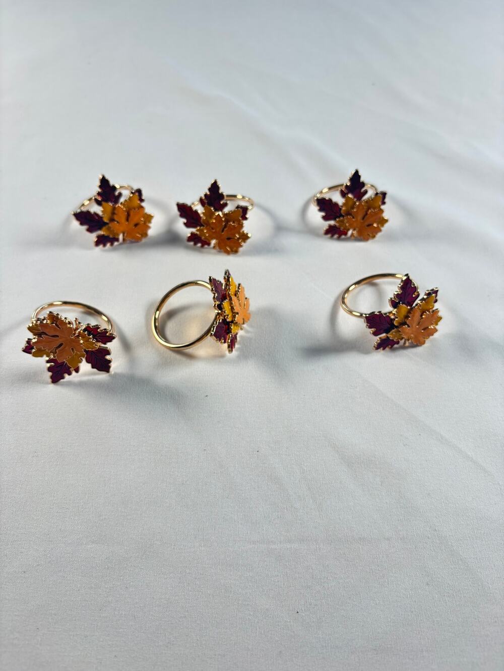 Leaf Fall Gold Thanksgiving Napkin Ring Holders Set of 8
